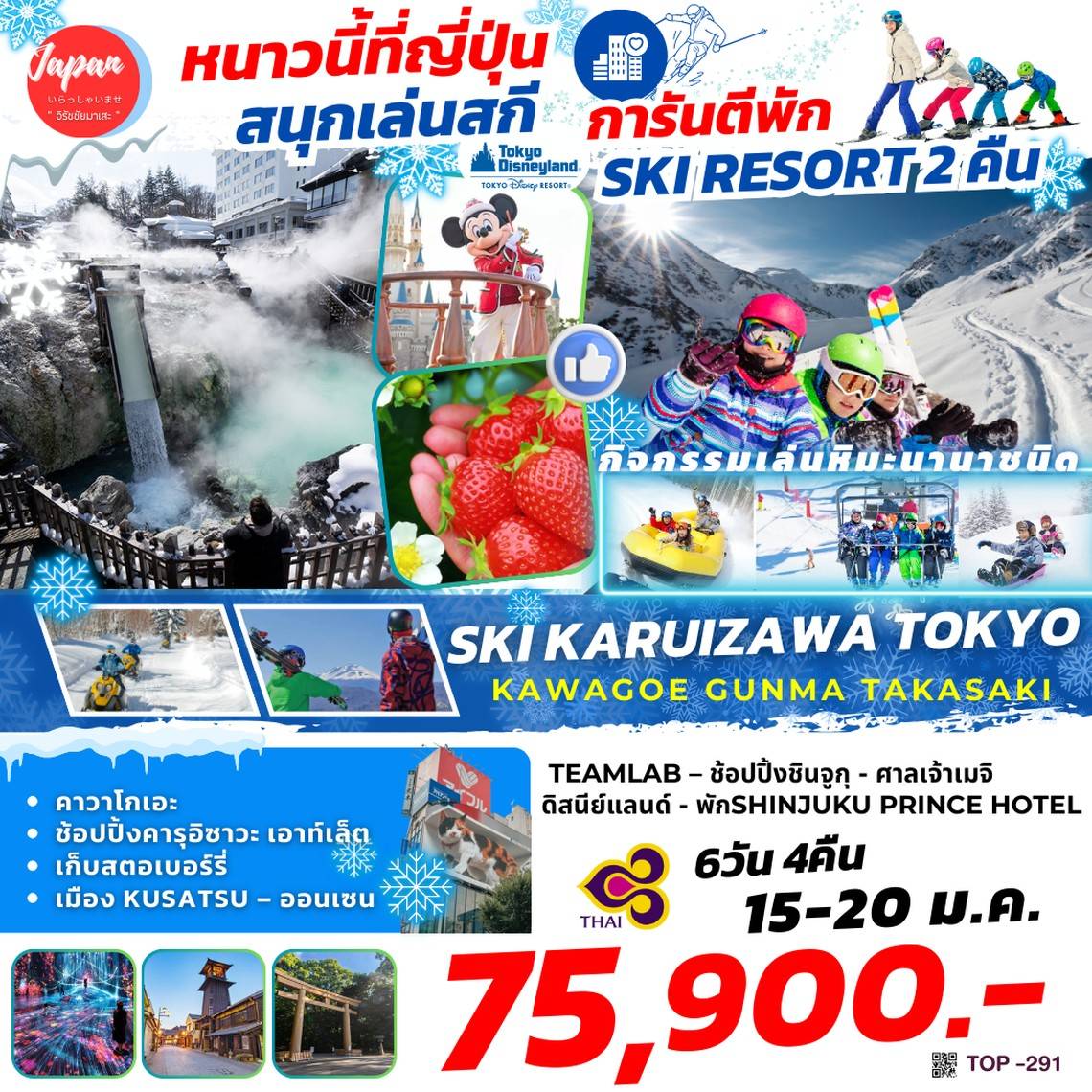 ทัวร์ญี่ปุ่น SKI KARUIZAWA TOKYO KAWAGOE GUNMA TAKASAKI 6วัน 4คืน (TG)